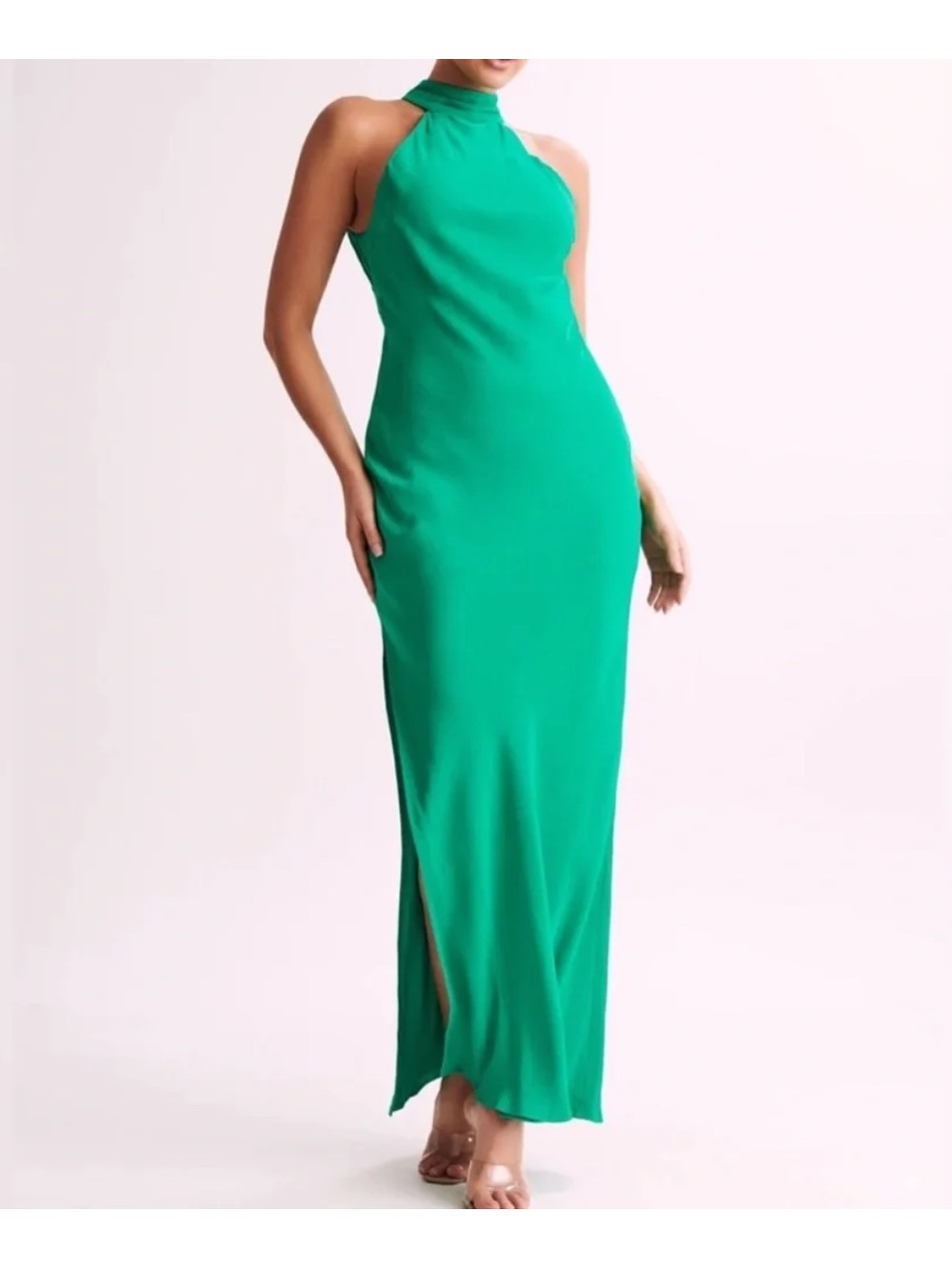 Meshki Claire Satin Drape Back Maxi Dress